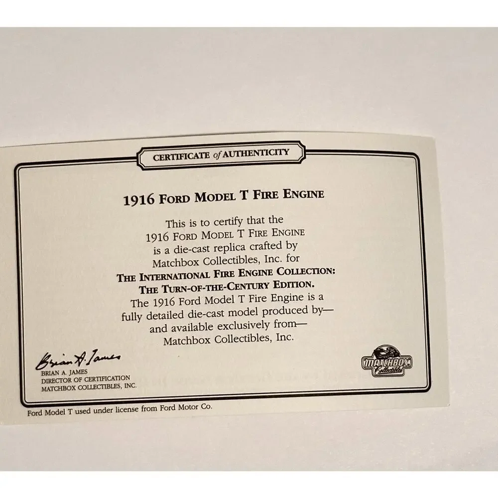A26 Matchbox Models of Yesteryear YFE22-M 1916 Ford Model T Fire Engine NIB COA